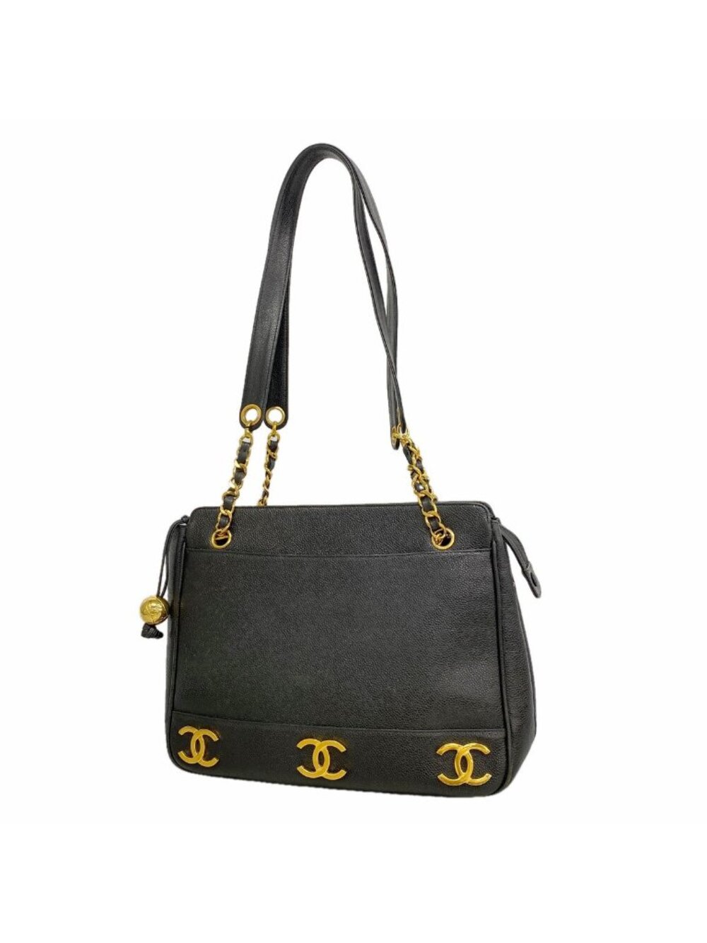 Chanel Tote Triple Coco Caviar Leather Black Gold